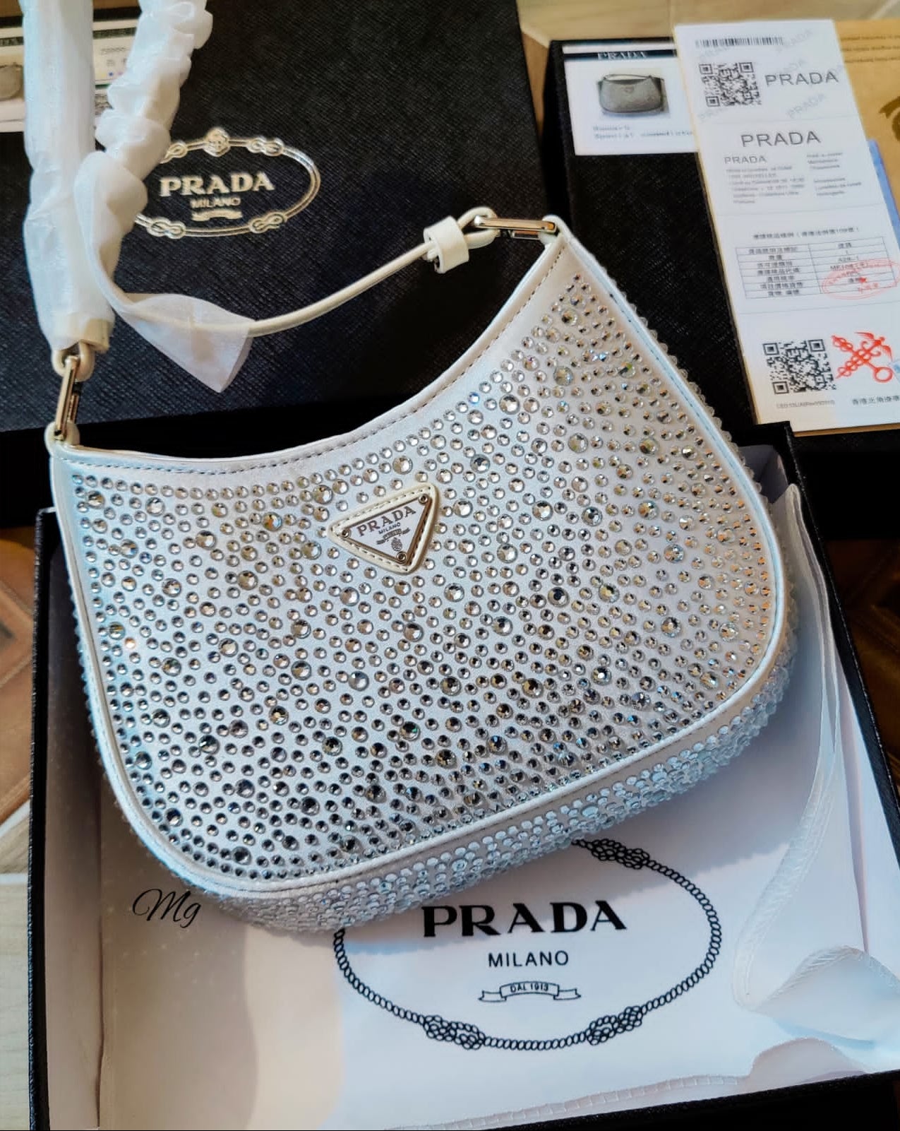 PRADA Cleo Crystal Bag - White