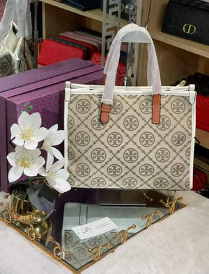 TB Women's Mini T Monogram Jacquard Tote - Beige