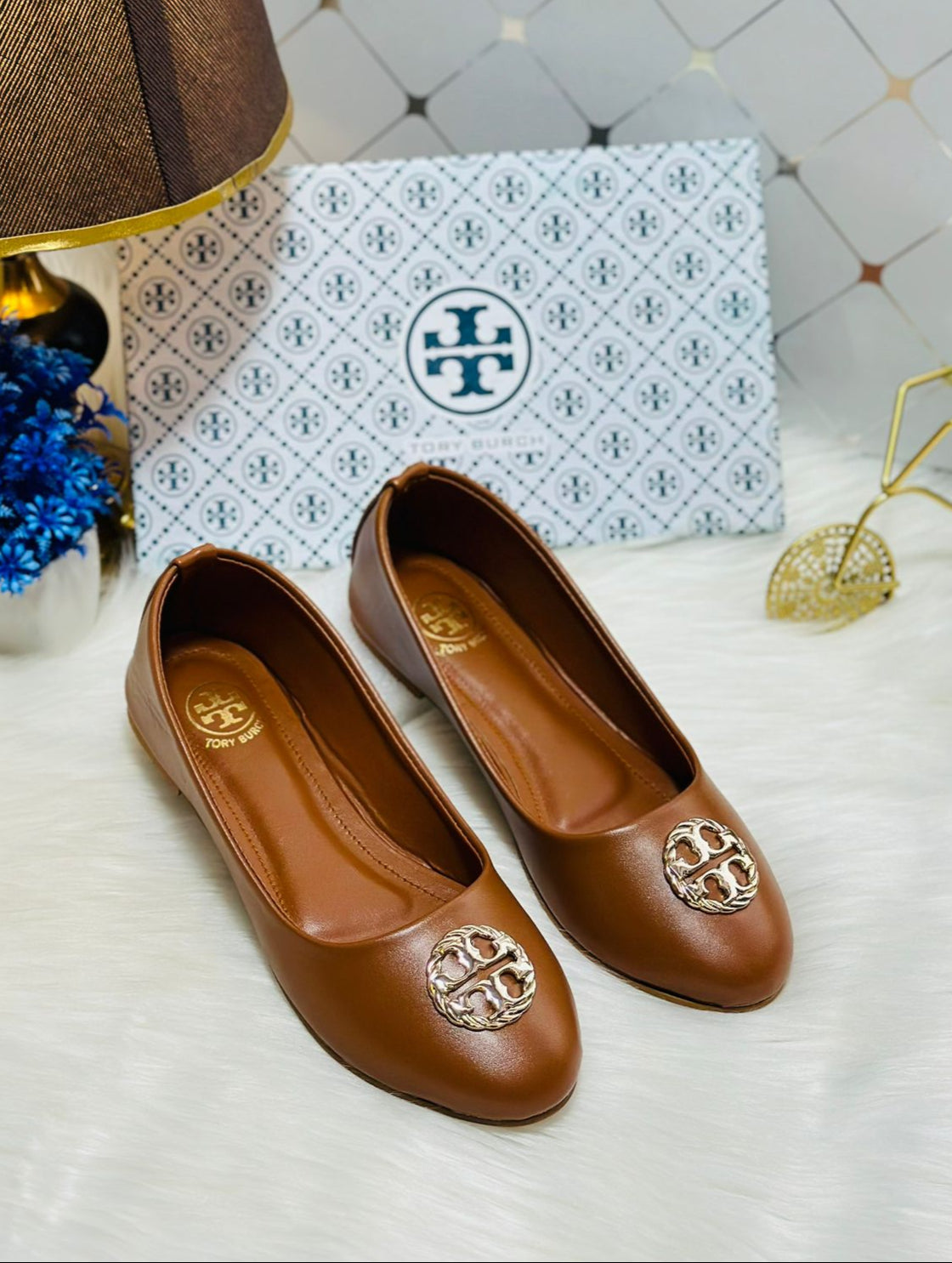 TORY BURCH Claire Ballet Flat Pumps - Brown