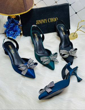 JIMMY CHOO Rhinestone Tie Bow Slingback Heels - Black