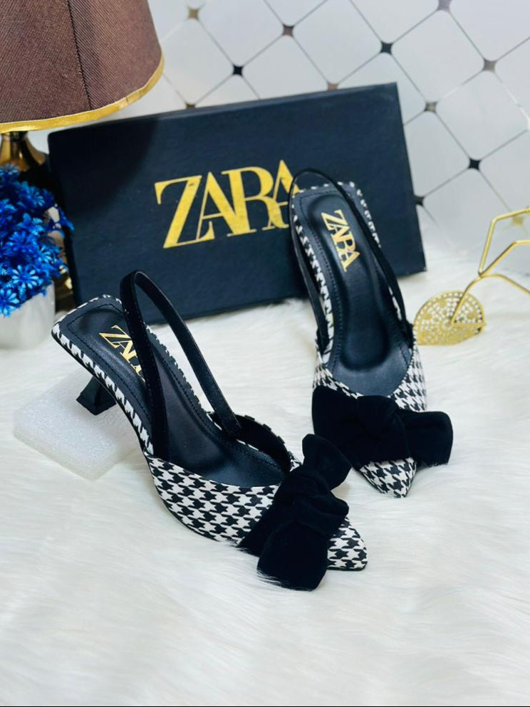 ZARA Black Bow Knot Kitten Heels