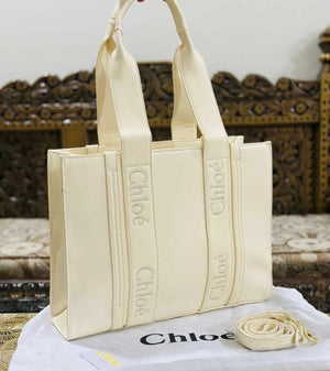 Woody Medium Tote Bag  - Cream