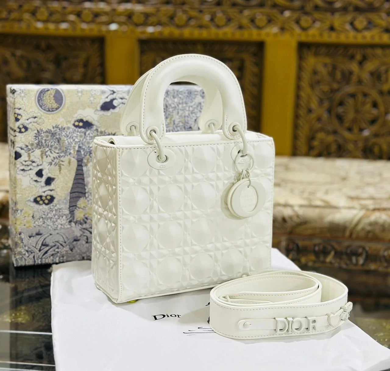 Small Lady Dior Bag - White