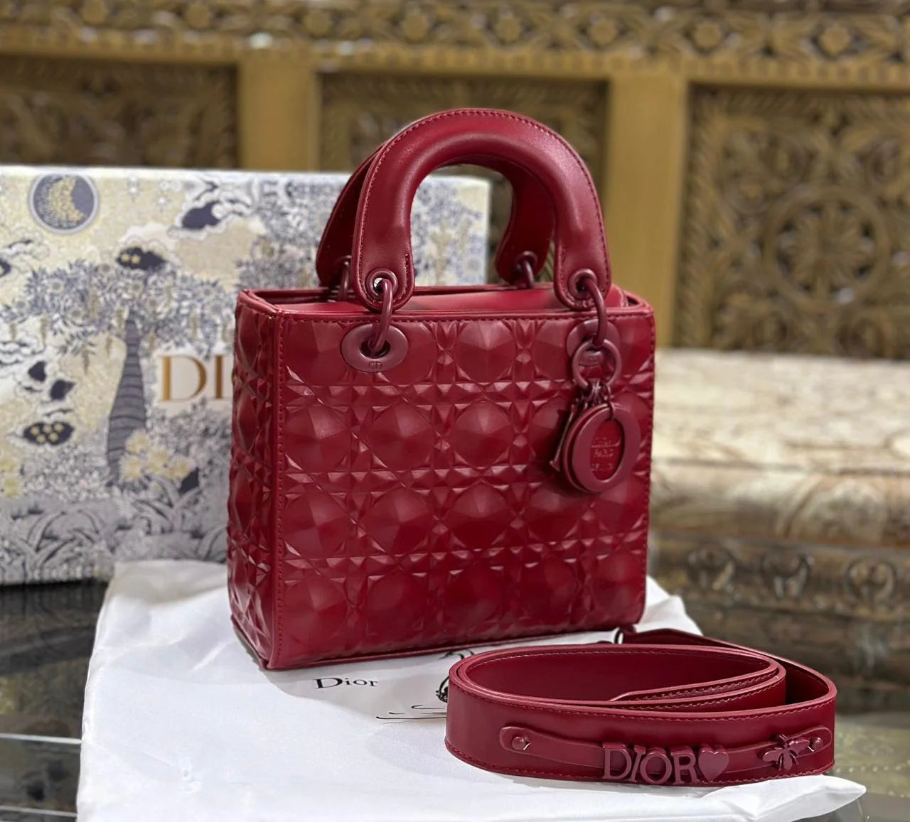 Small Lady Dior Bag - Red