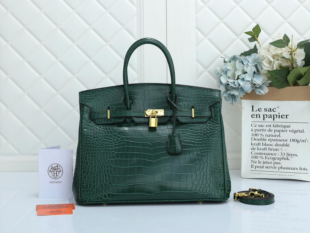 Birkin Crocodile Leather Women Handbag - Green