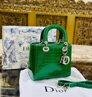 Lady Dior Small Crocodile Leather Bag - Green