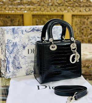 Lady Dior Small Crocodile Leather Bag - Black