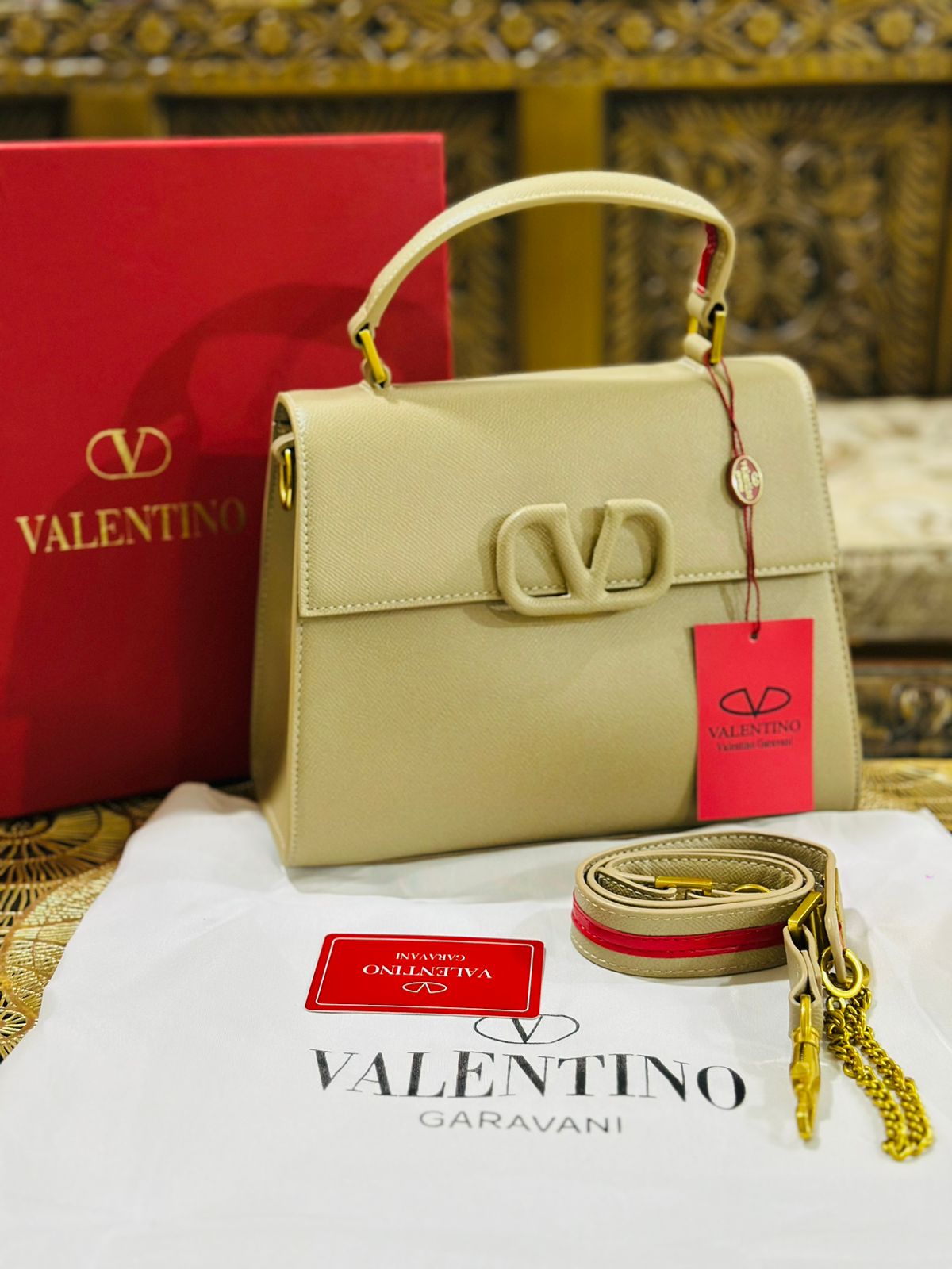 Valentino Vsling Top Handle Handbag - Beige