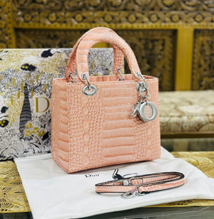 Lady Dior Medium Exotic Crocodile Leather Bag - Pink