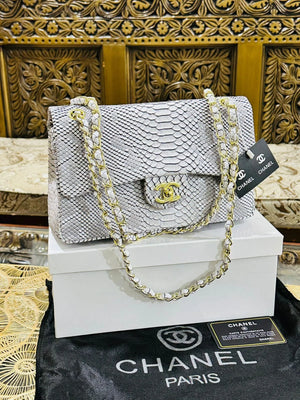 Chanel Classic Flap Bag in Python Leather - White