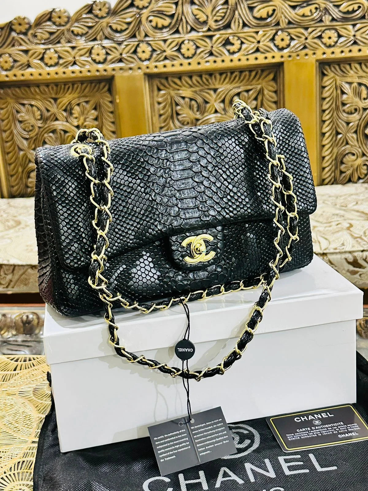 Chanel Classic Flap Bag in Python Leather - Black