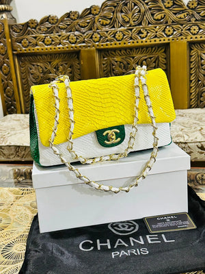 Chanel Classic Flap Bag in Python Leather - Yellow