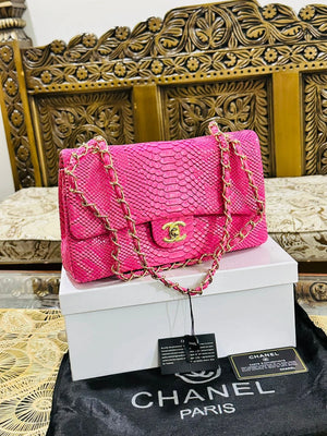 Chanel Classic Flap Bag in Python Leather - Pink