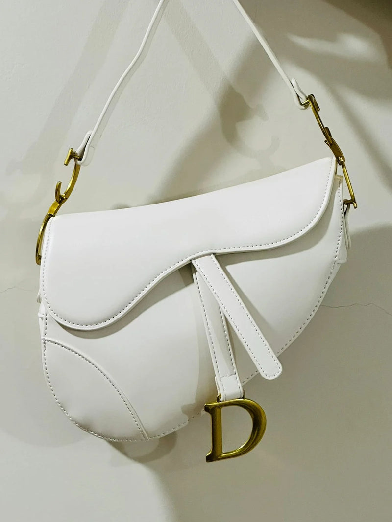 CD Saddle Bag with Strap - White