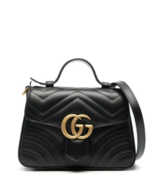 Mini GG Marmont Top-Handle Bag - Black